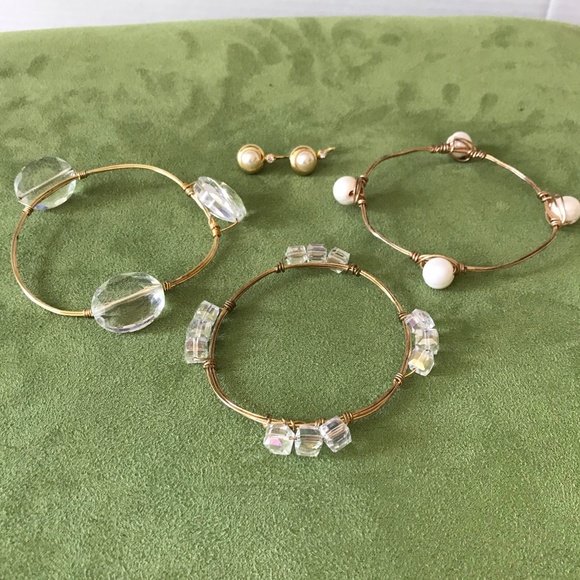 Crystal Wire Wrap Bangle/Pearl Earrings - Picture 2 of 8